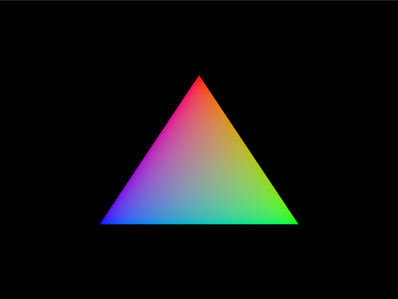 A single triangle with colourful shading, known as the 'hello triangle' in graphics.